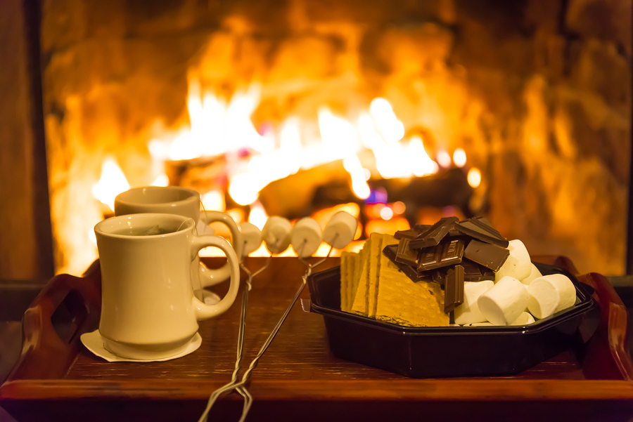 Hot Chocolate and Smores in front of the fireplace